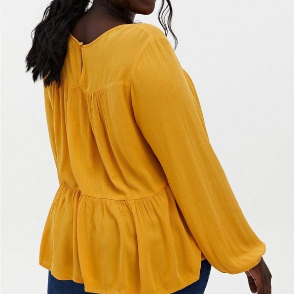 Torrid Crinkle Gauze long sleeve Tiered Top - Yellow Women's plus size 3 - Picture 3 of 7